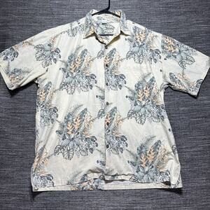 Made in Hawaii Vintage Shirt Men's XL Beige Floral Short Sleeve Button Hawaiian